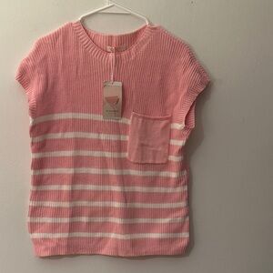 Cozy Pink Striped Sweater with Pocket